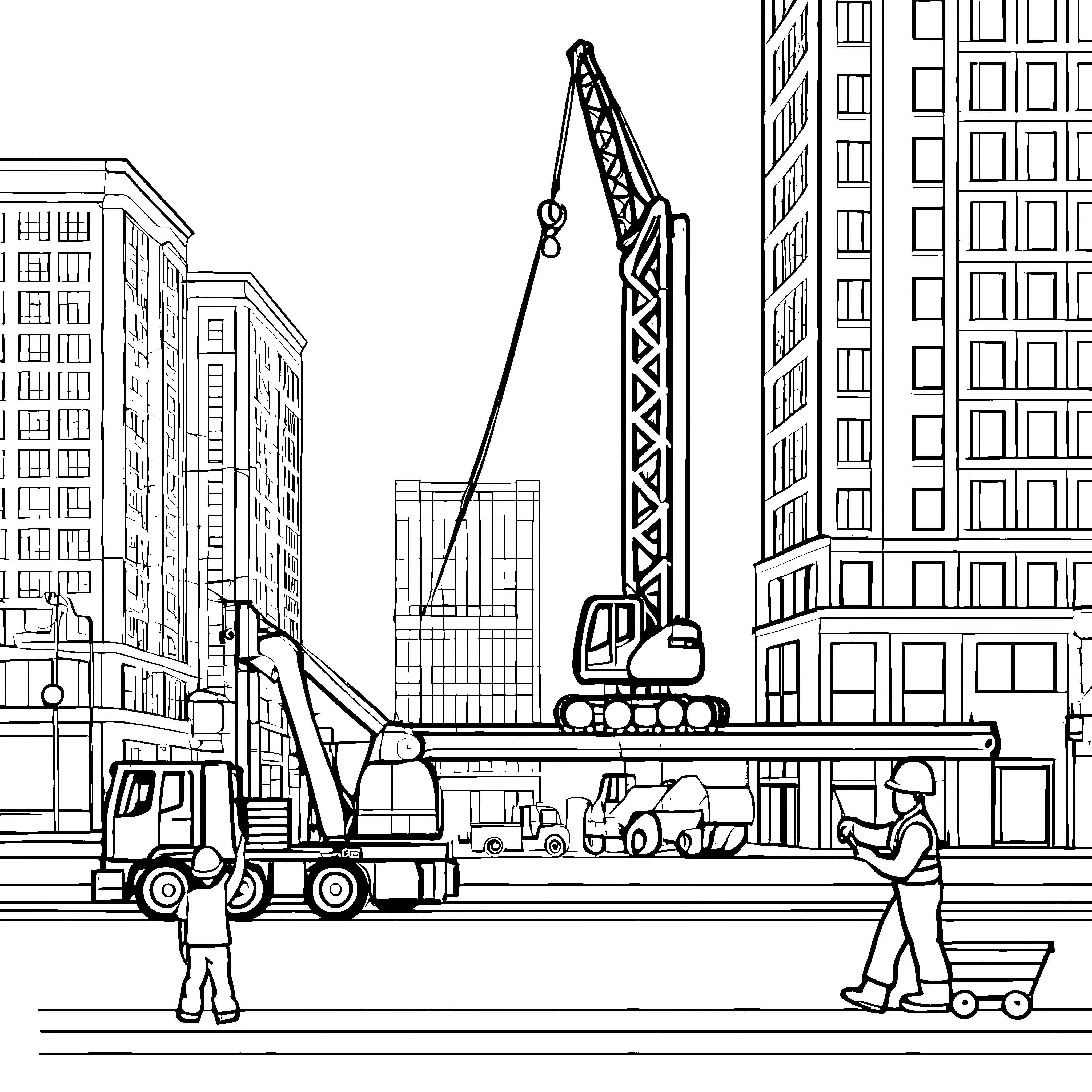 Bauarbeiter bei spannender Baustelle Malvorlage für kleine Konstrukteure