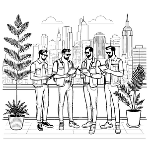 Stylishe Hipster im urbanen Abenteuer Ausmalvorlage für trendbewusste Kreative