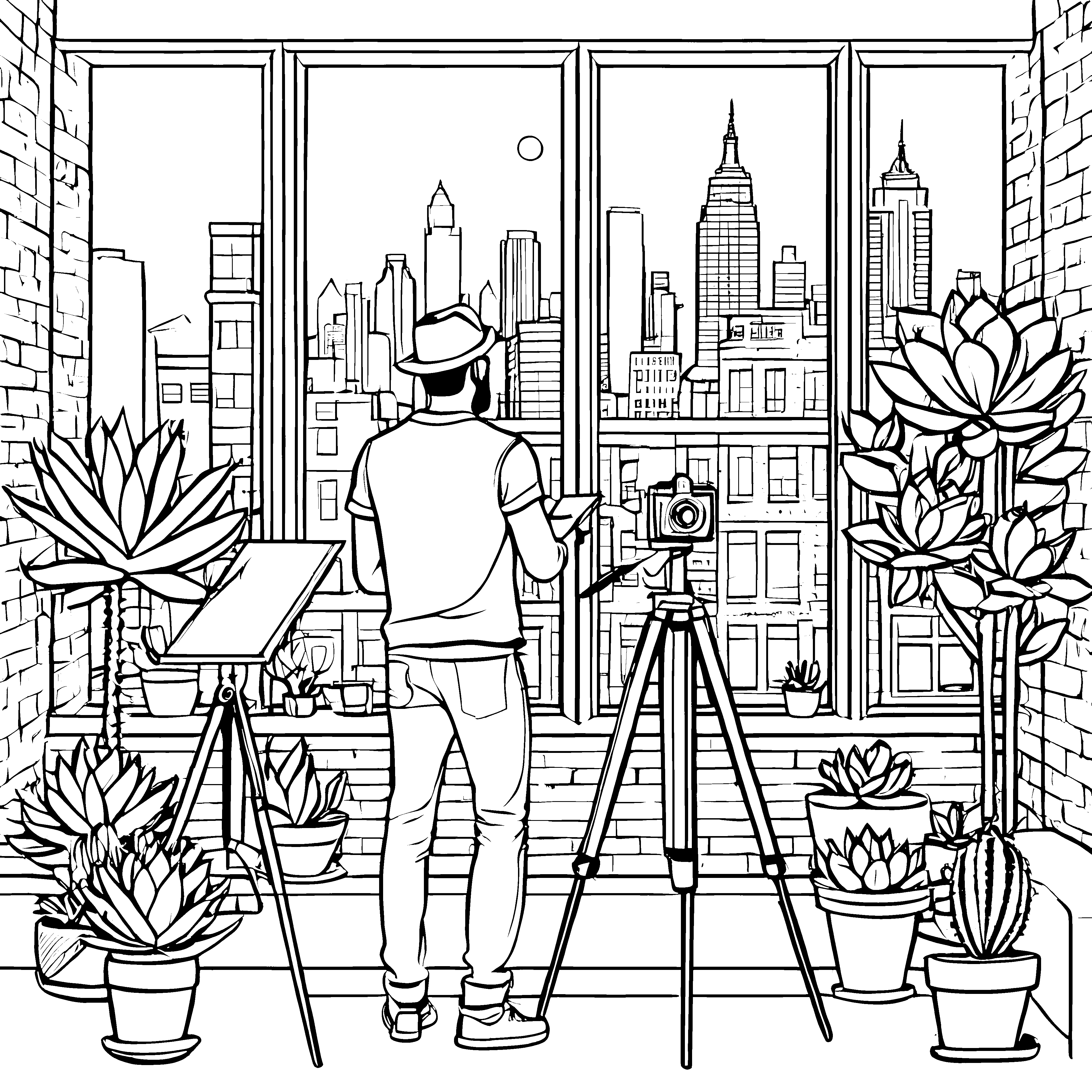 Stylischer Hipster beim Fotografieren Ausmalbild für kreative Entdecker