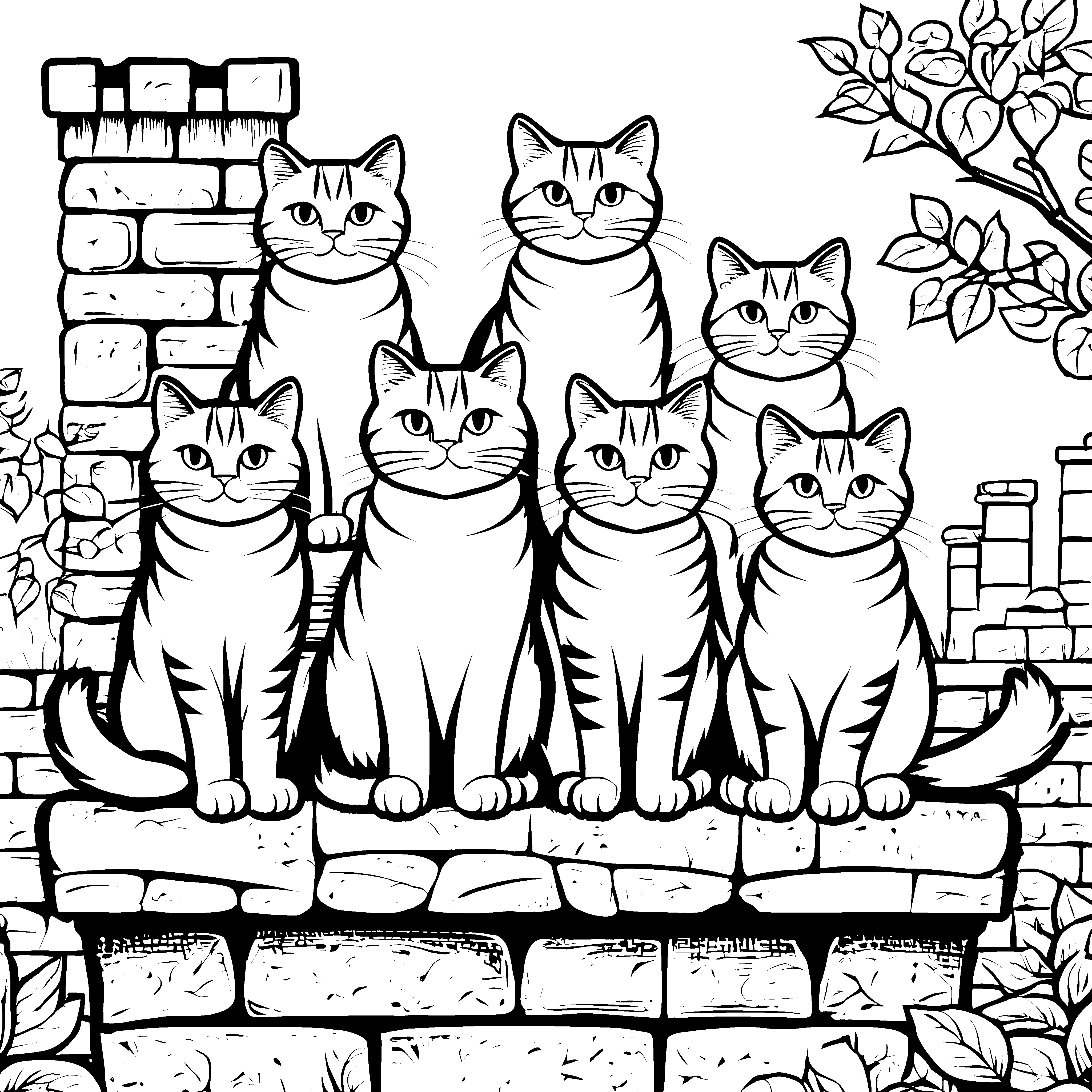 Grummelige Katzen auf der Mauer Malvorlage für schlaue Kittys