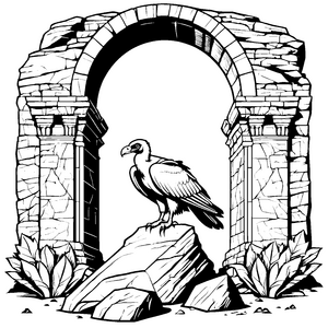 Majestätischer Geier auf historischem Felsen Ausmalbild für mutige Abenteurer