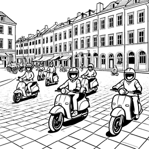 Begeisternde Mopedfahrt durch die lebendige Stadt Malvorlage für neugierige Verkehrsentdecker