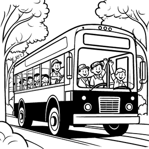 Fröhlicher Busfahrer auf Abenteuerfahrt Malvorlage für neugierige Entdecker