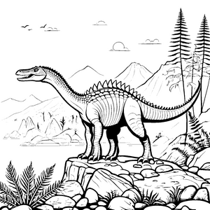 Majestätischer Spinosaurus beobachtet die Landschaft Ausmalvorlage für neugierige Dino-Fans