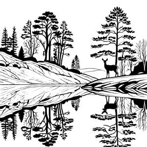 Zauberhaftes Reh am glitzernden Teich Ausmalbild für kreative Naturfreunde