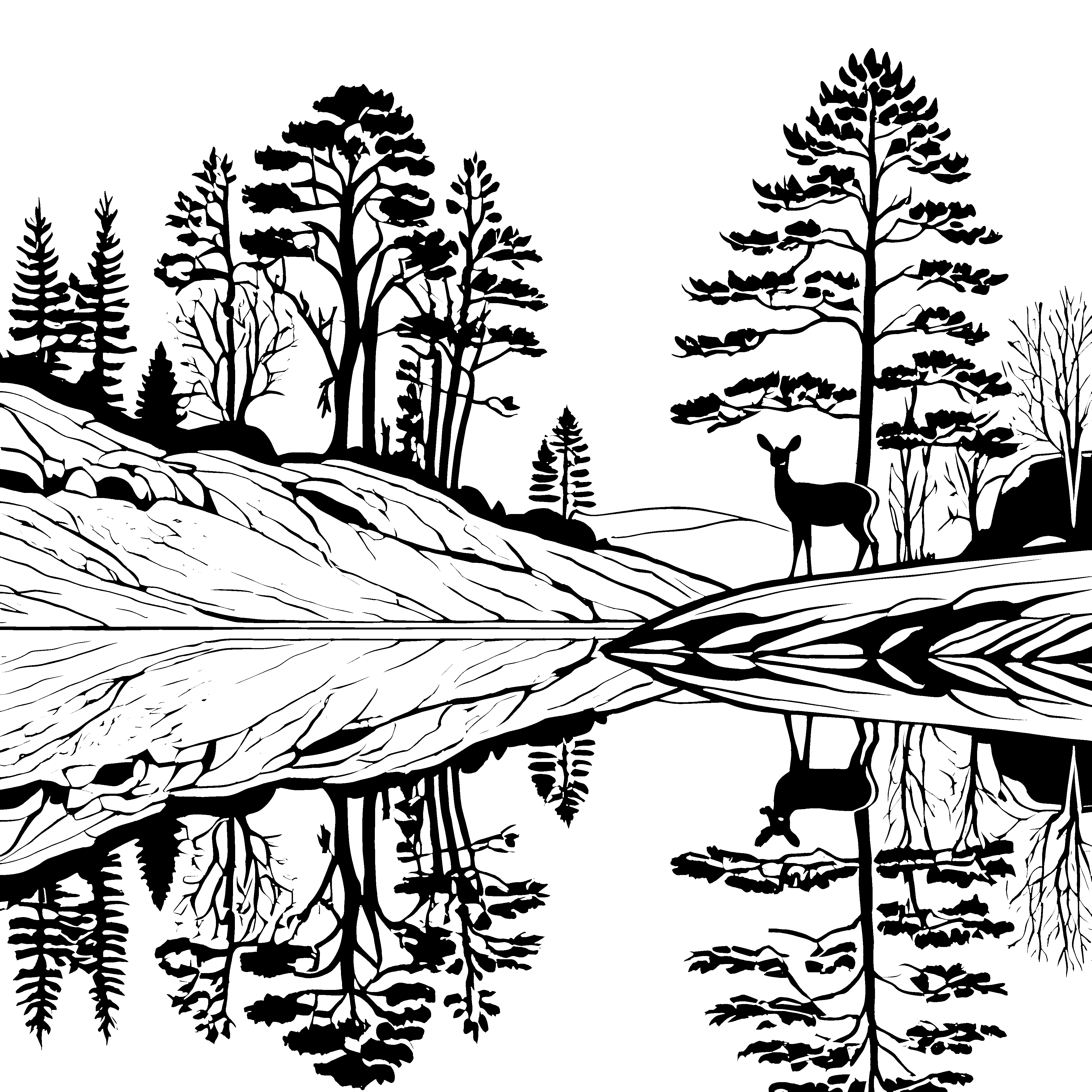 Zauberhaftes Reh am glitzernden Teich Ausmalbild für kreative Naturfreunde