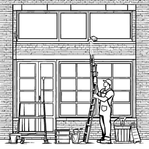 Fleißiger Fensterputzer mit bunter Ausrüstung Ausmalmotiv für kreative Entdecker
