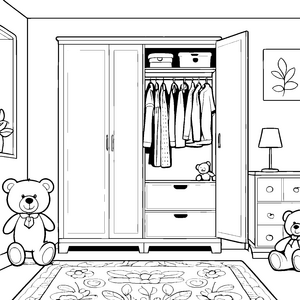 Süßer Kleiderschrank mit kuscheligen Bären Ausmalvorlage für kleine Ordnungshüter