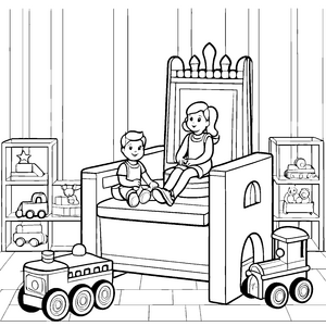 Königlicher Thron mit spielenden Kindern Malvorlage für zukünftige Herrscher
