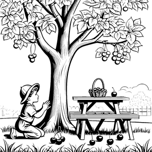 Kreative Kirschen unter dem schattigen Baum Ausmalvorlage für kleine Naschkatzen
