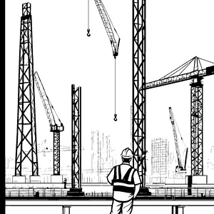Bauarbeiter bei der beeindruckenden Baustelle Ausmalbild für angehende Bauprofis