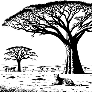 Flinker Gepard unter schattenspendendem Baum Ausmalvorlage für abenteuerlustige Tierfreunde