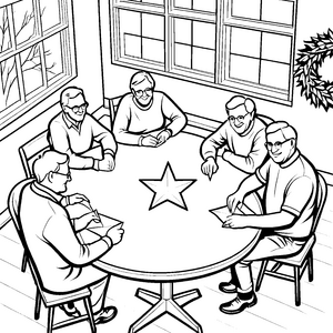 Besondere Weihnachtsfeier im Seniorenheim Ausmalbild für fröhliche Gemeinschaftsfreunde