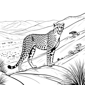 Eleganter Gepard in der afrikanischen Savanne Ausmalbild für junge Naturfreunde
