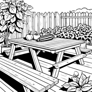 Kreative Zucchini auf einladendem Tisch Ausmalbild für junge Gartenschätze
