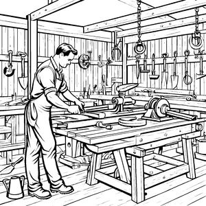 Kreativer Radmacher bei der Arbeit Ausmalmotiv für handwerkliche Entdecker