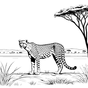 Majestätischer Gepard in savannischer Landschaft Ausmalbild für furchtlose Entdecker