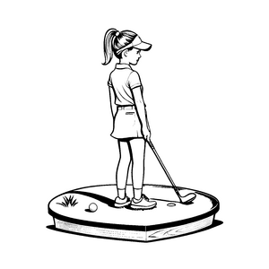 Zielstrebiges Mädchen beim Golfspiel Ausmalbild für junge Sportlerinnen