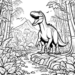 Majestätischer Tyrannosaurus Rex im Dschungel Ausmalbild für furchtlose Entdecker