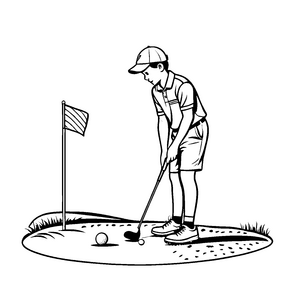 Flinker Golfer beim Putten auf dem Grün Ausmalbild für junge Sportler