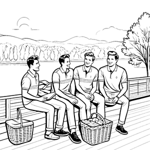 Lässige Herren im stylischen Poloshirt beim Plaudern Ausmalvorlage für coole Trendsetter