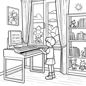 Bunte Tastatur mit fröhlichem Kinderzimmer Ausmalvorlage für kreative Entdecker
