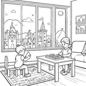 Kreative Kinderzimmer-Szene mit spannenden Bauklötzen Ausmalmotiv für fantasievolle Träumer