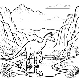 Majestätischer Parasaurolophus am glitzernden Wasser Ausmalbild für abenteuerlustige Entdecker