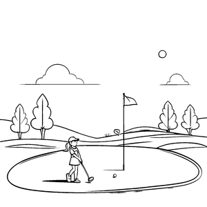 Kleine Golferin auf dem Golfplatz Malvorlage für junge Sportfreunde