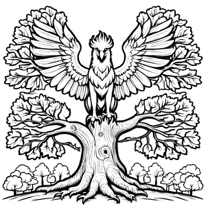 Majestätischer Greif auf starkem Baum Ausmalbild für mutige Phantasten
