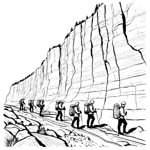 Entdecker auf Geologen-Tour im beeindruckenden Felsengarten Ausmalbild für abenteuerlustige Forscher