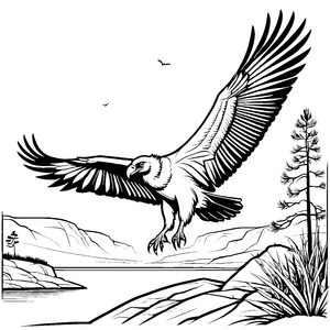 Majestätischer Geier im Flug über der Landschaft Ausmalmotiv für abenteuerlustige Naturfreunde