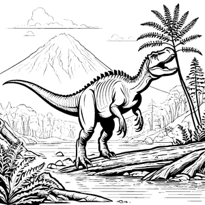 Majestätischer Tyrannosaurus Rex vor Vulkanland Ausmalmotiv für abenteuerlustige Entdecker