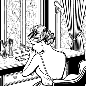 Glamouröse Hochsteckfrisur im eleganten Schlafzimmer Ausmalvorlage für kreative Stylisten