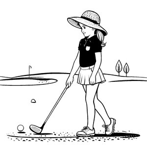 Golf spielendes Mädchen auf dem Grün Ausmalbild für kleine Sportstars