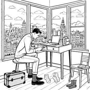 Stilvolle Socken im kreativen Homeoffice Ausmalbild für moderne Entdecker