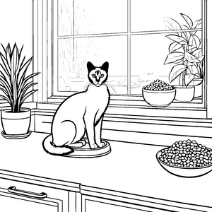 Schmusekatze genießt leckeres Futter Ausmalbild für mürrische Feinschmecker