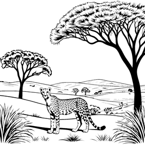 Stolzer Gepard in der afrikanischen Savanne Ausmalvorlage für mutige Entdecker