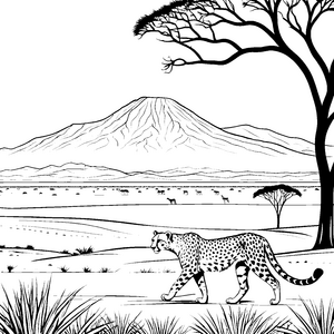 Eleganter Gepard auf der Savanne Ausmalbild für abenteuerlustige Tierfreunde