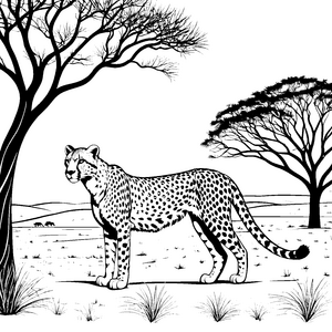 Majestätischer Gepard unter schattenspendendem Baum Ausmalmotiv für abenteuerlustige Tierfreunde