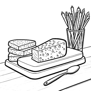 Köstlicher Käse mit frisch gebackenem Brot Ausmalvorlage für kleine Feinschmecker