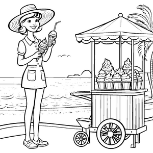 Köstliche Eistüten am Strand Ausmalvorlage für fröhliche Küstenzauberer