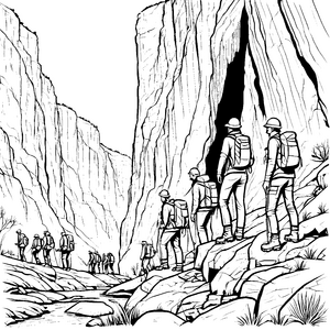 Entdecker-Geologen auf spannender Felsenwanderung Malvorlage für angehende Forscher