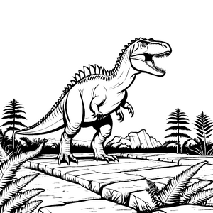 Gigantischer Giganotosaurus in der Prähistorie Ausmalvorlage für mutige Dino-Fans