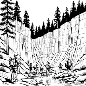 Entdeckungsreise von Geologen im beeindruckenden Canyon Ausmalbild für abenteuerliche Naturforscher
