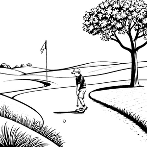 Geübter Golfer trifft präzise den Ball Ausmalmotiv für junge Sportenthusiasten