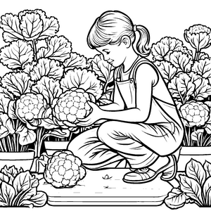 Entzückende Blumenliebe mit frischem Blumenkohl Ausmalmotiv für kleine Gartenmeister