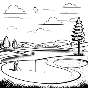 Präziser Golfer an malerischem Golfplatz Ausmalbild für sportliche Entdecker