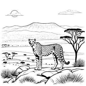 Majestätischer Gepard in der afrikanischen Savanne Malvorlage für neugierige Tierliebhaber