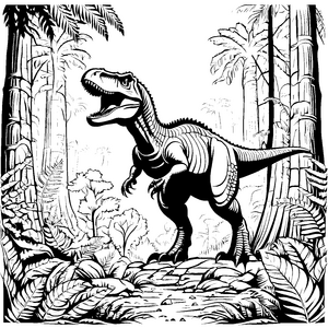 Majestätischer Tyrannosaurus Rex im Dschungel-Abenteuer Ausmalvorlage für kleine Dino-Entdecker